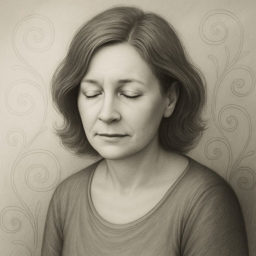 Nachdenkliche Frau mit geschlossenen Augen – Symbol für innere Ruhe und Selbstreflexion nach einer toxischen Beziehung mit einem narzisstischen Partner.